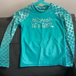 Teal and metallic swim shirt